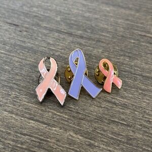 Lot of 3 Breast Cancer Awareness Ribbon Enamel  Brooch Lapel Pins
